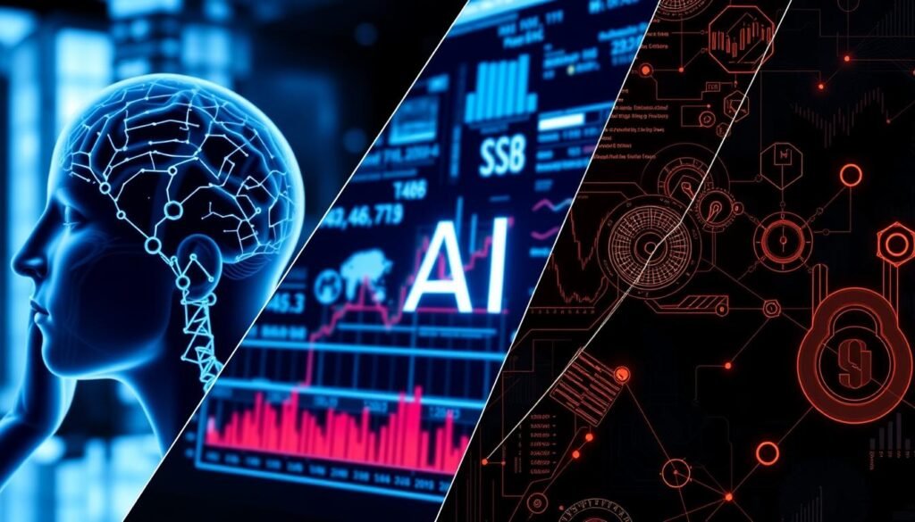 Applications de l'IA dans différents secteurs illustrant l'évolution et l'adoption de l'intelligence artificielle Applications de l'IA dans différents secteurs illustrant l'évolution et l'adoption de l'intelligence artificielle