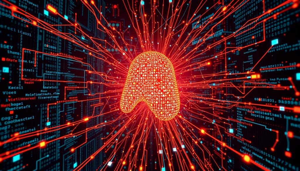 Visualisation de données massives et d'algorithmes d'apprentissage automatique représentant l'évolution de l'IA dans les années 2000 Visualisation de données massives et d'algorithmes d'apprentissage automatique représentant l'évolution de l'IA dans les années 2000